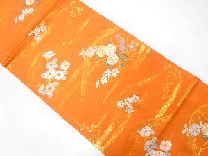 未使用品　山並に花模様織り出し　開き名古屋帯（額縁仕立て）